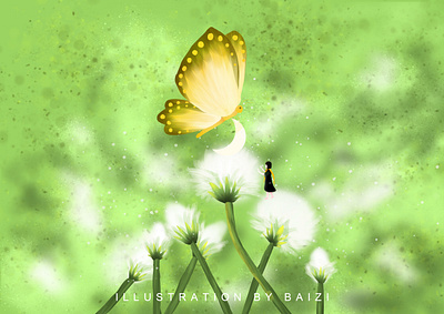 2020.11.5 Thursday butterfly flower illustration moon 插图