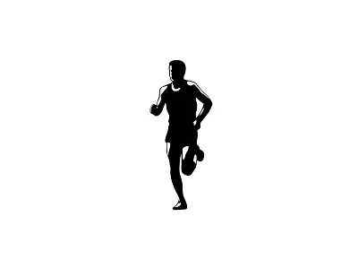 Marathon Runner Running Front Silhouette Retro Black and White athlete jogger jogging marathon race run runner running silhouette stencil triathlete triathlon