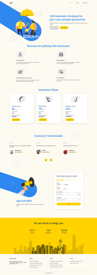 Insurance landing page design design inspiration figma illustration insurance ui insurance website uidesign website website design