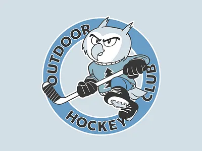 Outdoor Hockey Club Logo allan lorde blue hockey hockey logo hockey player illustration owl