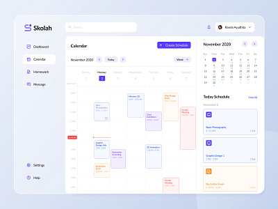 Skolah - Online Class Calendar clean design flat icon minimal ui ux vector web