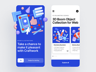 Boom Illustrations 3d app app design application blender blender3d colorful craftwork design illustraion illustration art illustrations illustrator landing object oblects storytale ui volumetric website