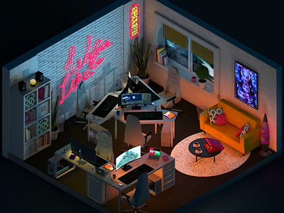 Team office 3d c4d cinema4d night office perfectroom render room wbl workplaces