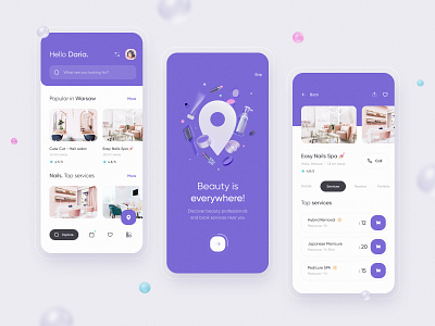 Beauty services app 💅🏻 3d app beauty clean design illustration interface ios minimal mobile onboarding ui ux