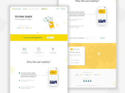 IraqPay Wallet Application Landing page amber applicaiton application design fintech green iraq iraqpay iraqpay landing landing page landing page design minimal one page teal uidesign wallet web website yellow