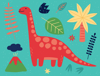 Diplodocus animal design dino dinosaur dinosaurs dinosaurus diplodoc diplodocus egg flovers illustration leaves minimal palmtree vector volcano