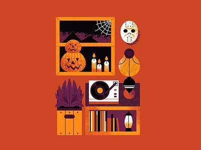 October 2020 turntable setup art calendar design design flat flat illustration friday 13th halloween illustration jason pumpkin retro texture turntable vector vinyl record