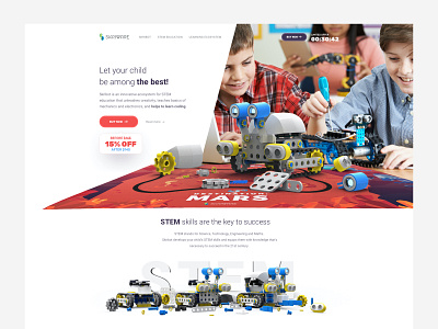 Clean landing for a STEAM company clean education kids landing landing page layout minimal robots steam ui ui design ui ux uiux web design webdesign website website design