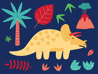 Triceratops animal design dino dinosaur dinosaurus egg illustration minimal triceratops vector volcano