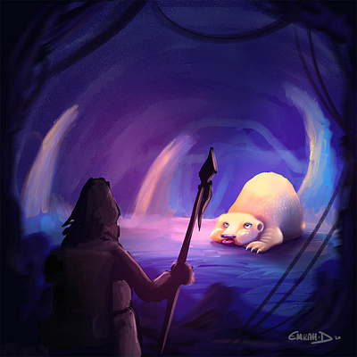 Monster in the cave art character concept design drawing illustration monster paint painting