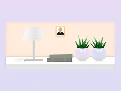 Table with Pots and Night Light books cactuses creative design designer figma flower illustration light night pots ui vector