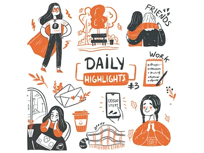 doodles character character design design doodle doodleart flat girl character highlights icon set illustration