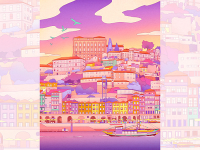 Porto Print artprint artwork city illustration cityscape colorful houses illustration illustration art landscape porto river