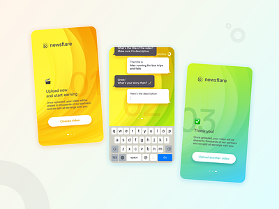 Newsflare Video Upload app cellphone chat design mobile product steps ui ux video webapp