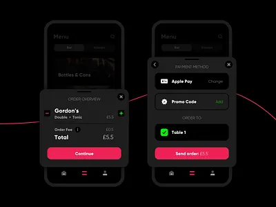 Sending an Order bar dark ui hospitality menu order management order overview ordering payment payment method restaurant send order
