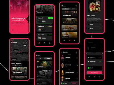 Ordering Flows bar clients club dark ui drinks drinks menu hospitality management ordering party payment restaurant