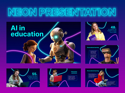 Slides, presentation on AI in education ai education branding corporate slides figma graphic design neon presentation slides