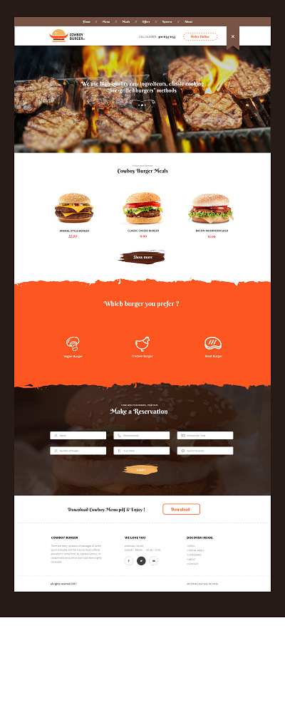 CowboyBurger restaurant website food landing page online order restaurant ui design website design