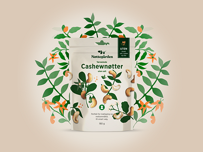 Nøttegården Cashewnøtter illustraion packaging packaging design