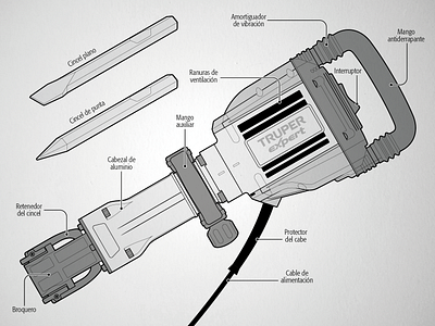 Demolition Hammer adobe illustrator industry instructional design instructional illustration instructions manual owners manual power tools tech technical drawing technical illustration vector graphics