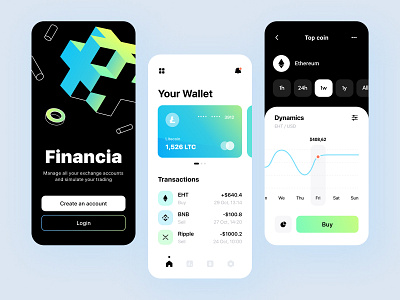 Crypto Service - Mobile app app arounda bank concept crypto app figma finance fintech graph illustration interface mobile app money notification product design save money startup statistics transaction ux