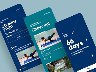 66days, mobile blue clean dashboard design genau habit intro login mobile progress routine track typo ui
