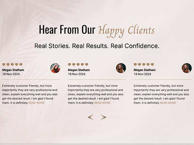 Building Trust with Beautiful Testimonials – UI/UX beauty clinic creativedirection customer experience customerexperience design inspiration designinspiration figma luxury aesthetics luxuryaesthetics minimaldesign testimonial design testimonialdesign trust building trustbuilding ui ux uiux user engagement userengagement web design webdesign