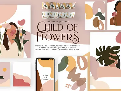 Child of Flowers Abstract Portrait abstract art background design floral flower flowers graphic design graphics illustration illustrations portrait portrait art portrait illustration portrait painting portraits poster posters shape vector