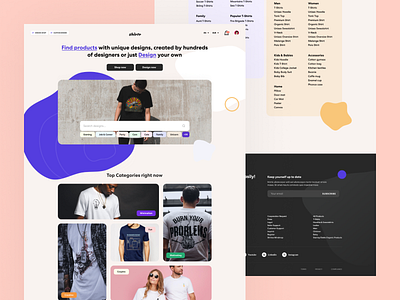 T-shirt store landing abstract background categories list e commerce design features list footer design footer menu landing page design navigation menu sales search bar t shirt ui design ux design website design