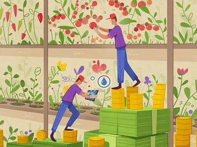 Investments art cartoon character design farm farmer funny green illustration investment money