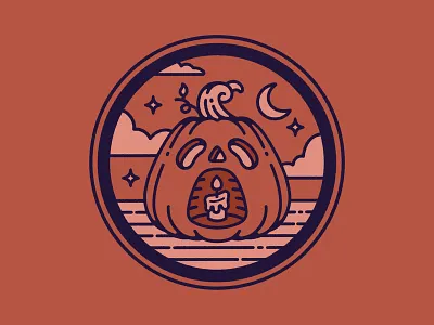 Haunted Pumpkin autumn badge fall halloween illustration jack o lantern logo spooky