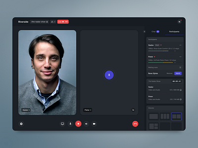 Riverside audio dark mode podcast remote riverside stream ui video call