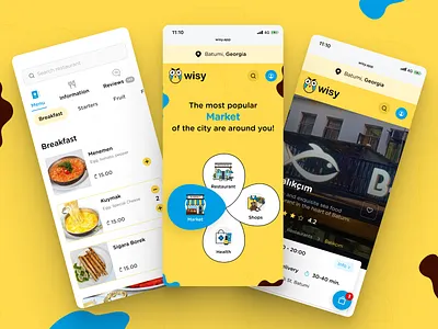 Wisy - Delivery App app batumi delivery design food georgia health market restaurant shops ui ux website wisy yellow