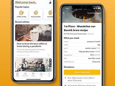 Coffee News & Recipe App app app design clean ui coffee coffeeapp concept concept design figma flutter ios news app product design recipe recipe app ui ui design ux ux design webdesign