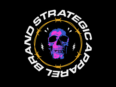 Strategic Skull Series Badge apparel badge badge design badgedesign barbed wire brand logo branding design logo logodesign merch merch design merch designer merchandise neon skate skull strategic tee vanguard