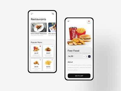Restaurant & Food E-commerce App android app app design app ui application clean creative ecommerce app food delivery food design minimal mobile app online shop restaurant app uiux