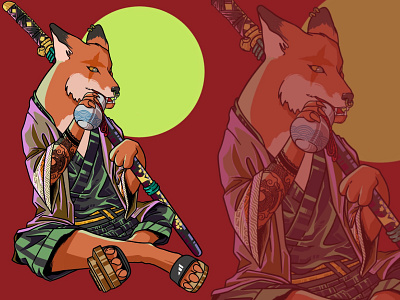 Fox animals apparel apparel design cartoon character illustraion illustration japan japanese art kimono samurai