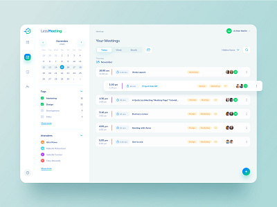 LessMeeting App agenda app appointment calendar desktop manager managment meeting planning product reminder schedule ui ui design ux web app web design