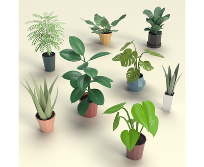 Lowpoly Plants 3d 3d art 3dmodel cartoon design illustration leaf lowpoly maya plant pot realistic vase