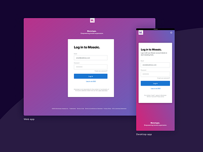 Monotype log in app brand branding desktop app form gradient log in login login form type web app