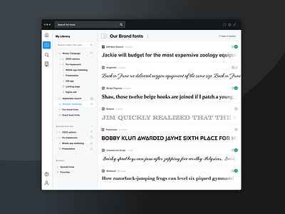 Monotype Desktop App desktop app fonts product product design sidebar type typogaphy ui ux