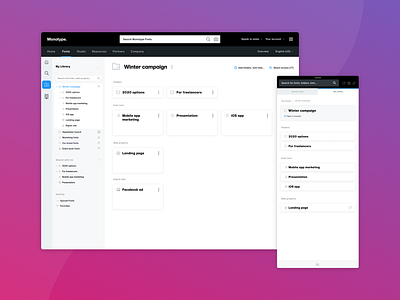 My Library brand folders fonts navigation organise product sidebar type typogaphy ui ux web app