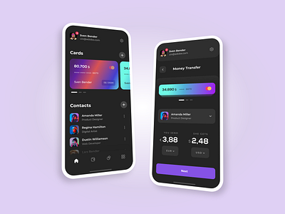 Digital Wallet - Mobile Application For IOS adobe xd adobexd cards ui dark theme digital wallet georgia giomak mobile app mobile app design mobile application money transfer ui design uidesign user experience user inteface ux design uxdesign