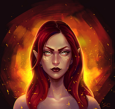 Girl portrait 2dart character digital illustration digital painting digitalart fashion fire girl illustraion portrait