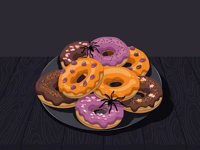 Donuts chocolate donut orange pink spider sweet vector