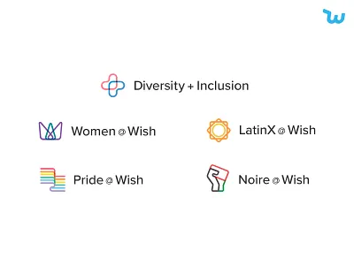 Wish Employee Resource Groups Logos black lives matter branding design diversity inclusivity latinx lgbtq logo noire pride values wish wish design women women empowerment