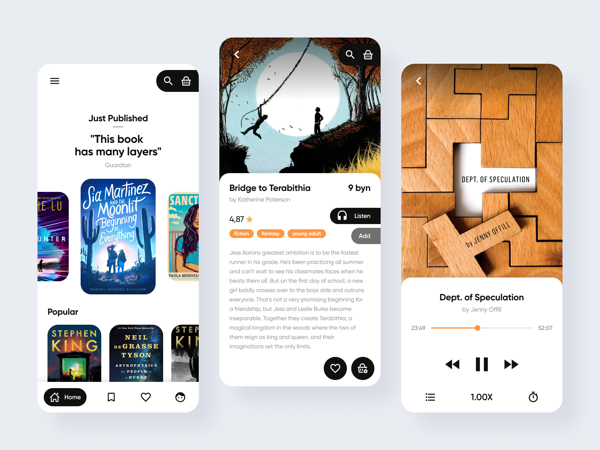 Audiobook App by Alex Pavlov app audio audiobook book branding design graphic design icon illustration logo minimal music player ui ux vector