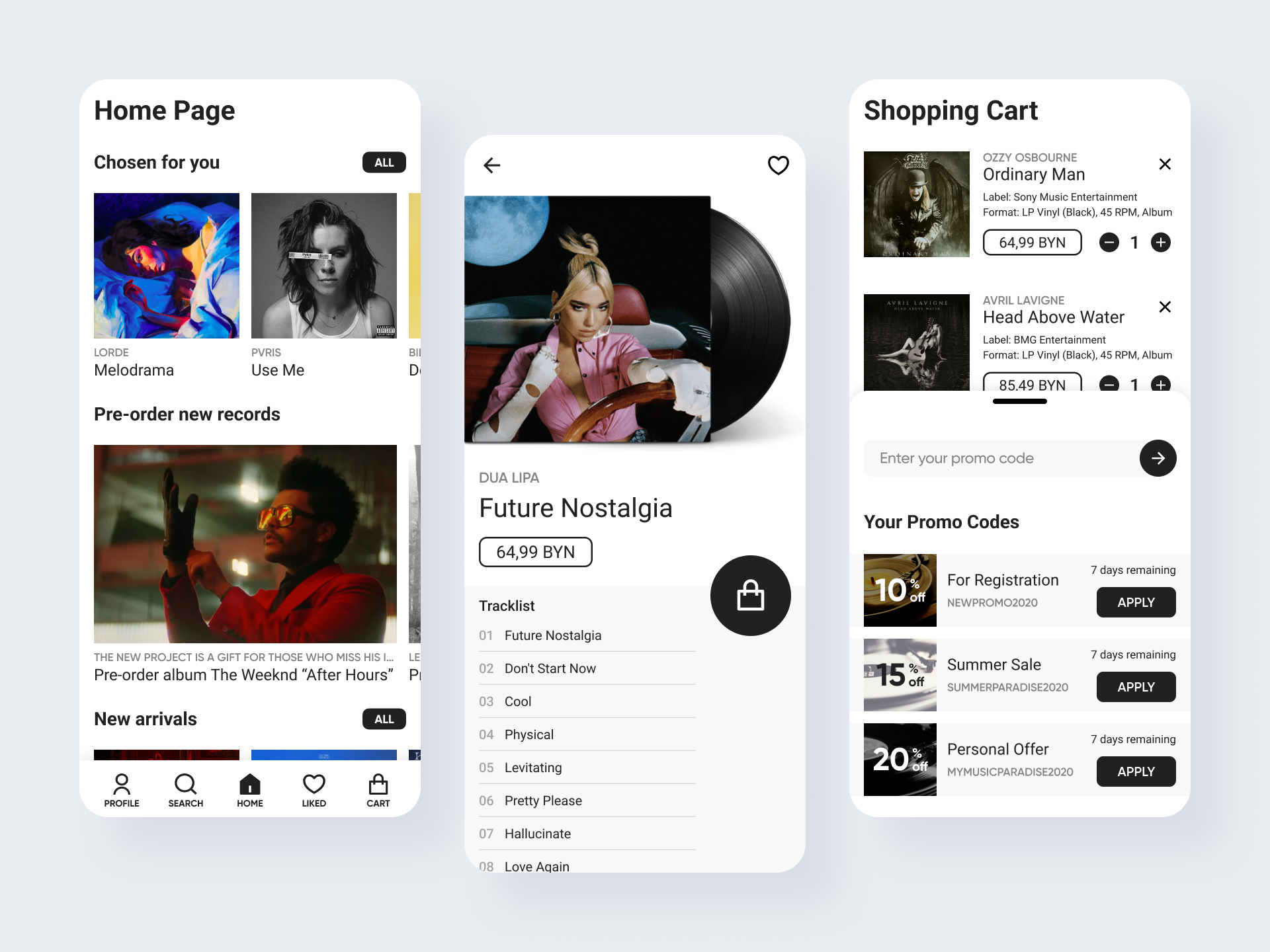Vinyl Records App by Alex Pavlov app branding cart design graphic design icon logo minimal music player ui ux vector vinyl