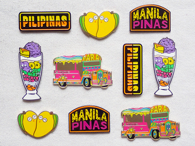 Philippines Enamel Pin Collection artist carawrrr city branding colorful design designer enamel pin fun illustrator merch design merchandise design philippines pin design pins product design products quirky souvenirs tourism travel