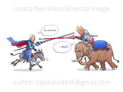 Biden vs Trump american biden candidate caricature competition debate democratic donkey duel election elephant joust knight medieval presidential republican trump us vector vs